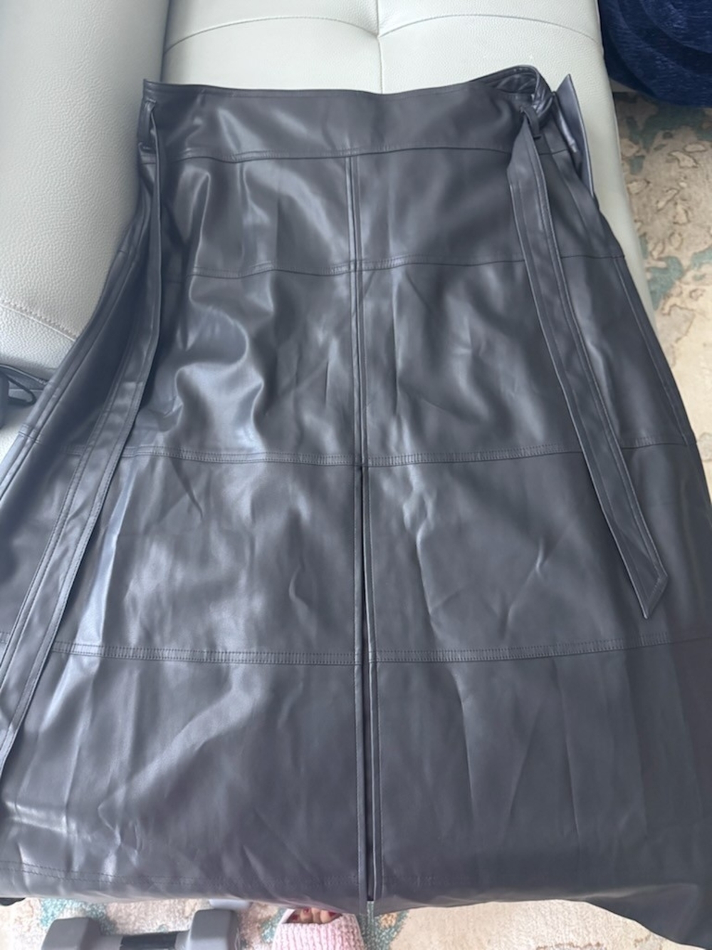 Tanya Taylor Black Faux Leather Belted Skirt